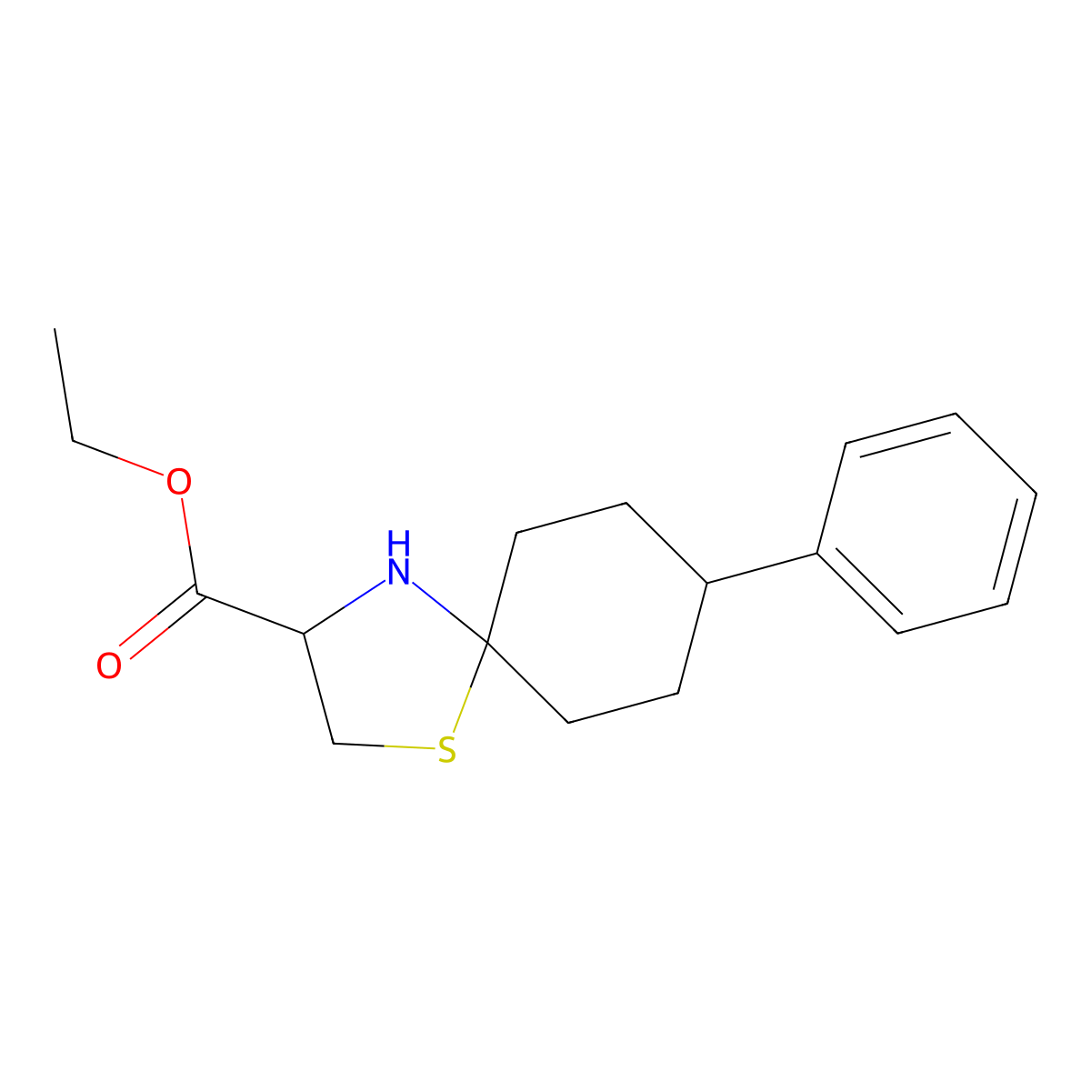 Ethyl 8-phenyl-1-thia-4-azaspiro[4.5]decane-3-carboxylate molecular structure, CAS 158745-64-3