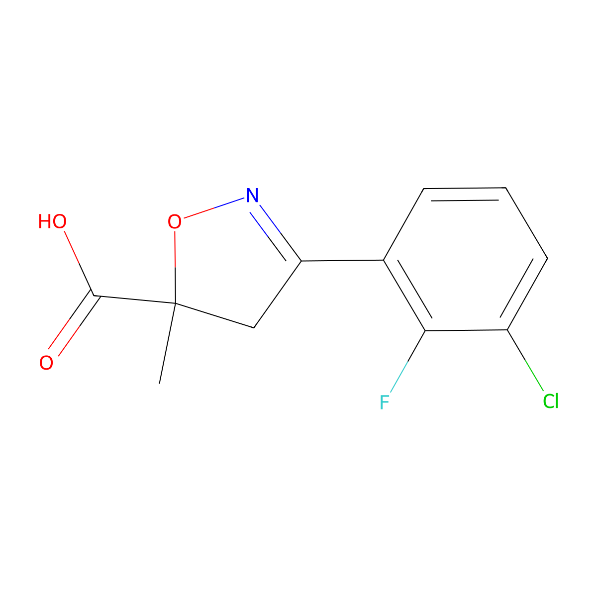 3-(3-Chloro-2-fluorophenyl)-5-methyl-4,5-dihydro-1,2-oxazole-5-carboxylic acid molecular structure, CAS 1587625-30-6