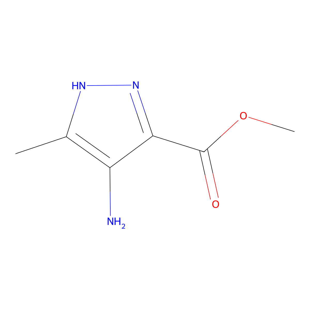 Methyl 4-amino-3-methyl-1H-pyrazole-5-carboxylate molecular structure, CAS 1587700-52-4