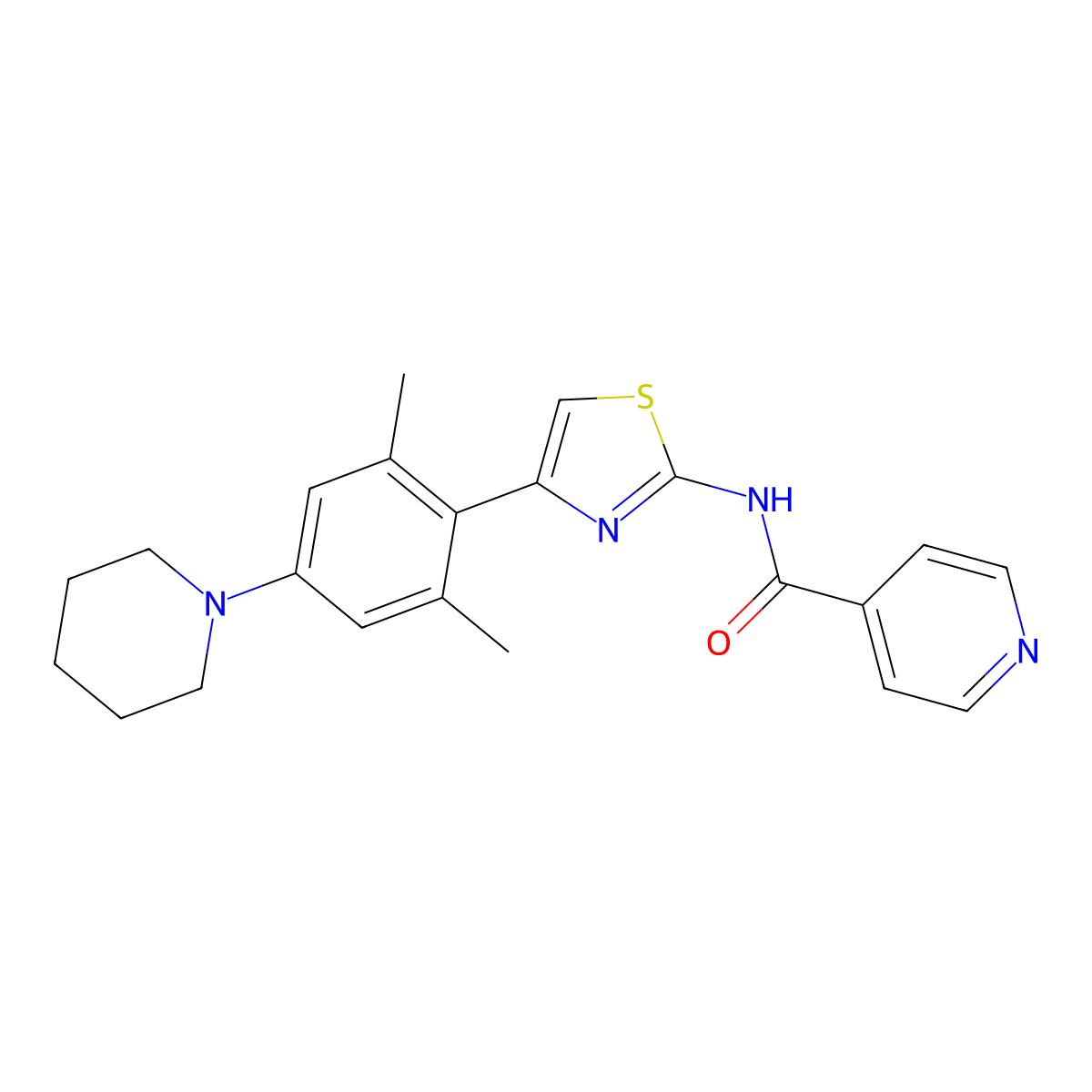 N-[4-(2,6-dimethyl-4-piperidin-1-ylphenyl)-1,3-thiazol-2-yl]pyridine-4-carboxamide molecular structure, CAS 1587705-63-2