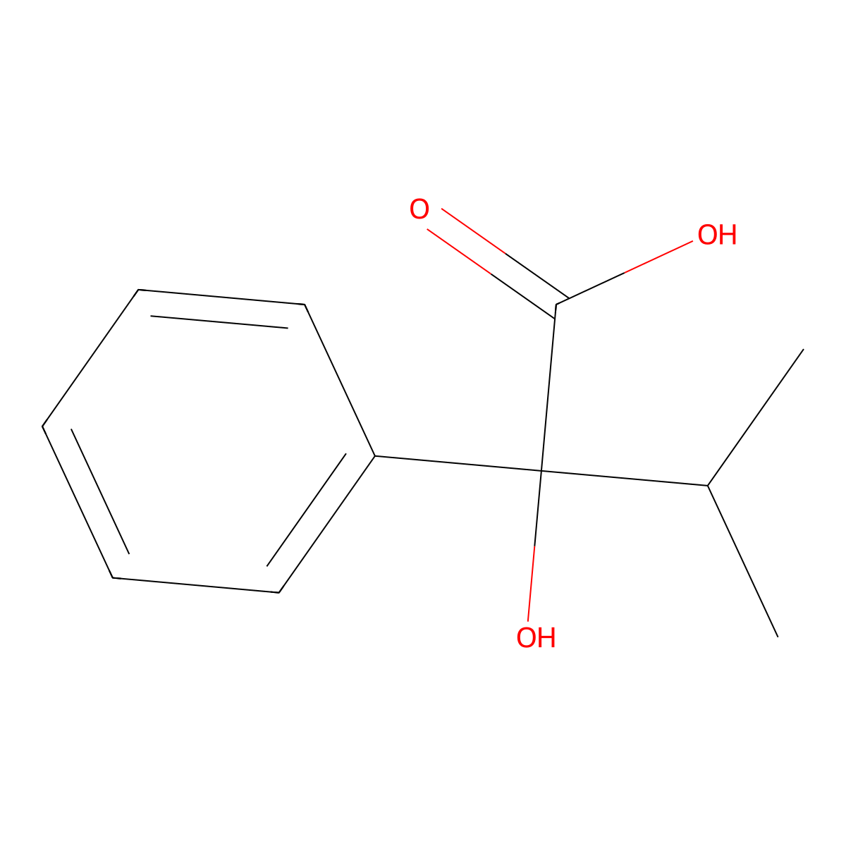 2-Hydroxy-3-methyl-2-phenylbutanoic acid molecular structure, CAS 15879-60-4