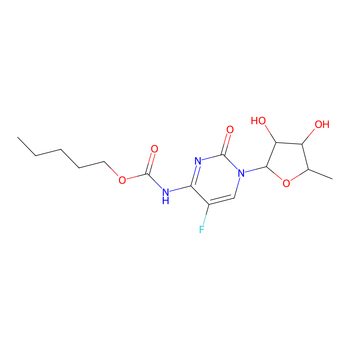 1-(5-Deoxypentofuranosyl)-5-fluoro-4-(((pentyloxy)carbonyl)amino)pyrimidin-2(1H)-one molecular structure, CAS 158798-73-3