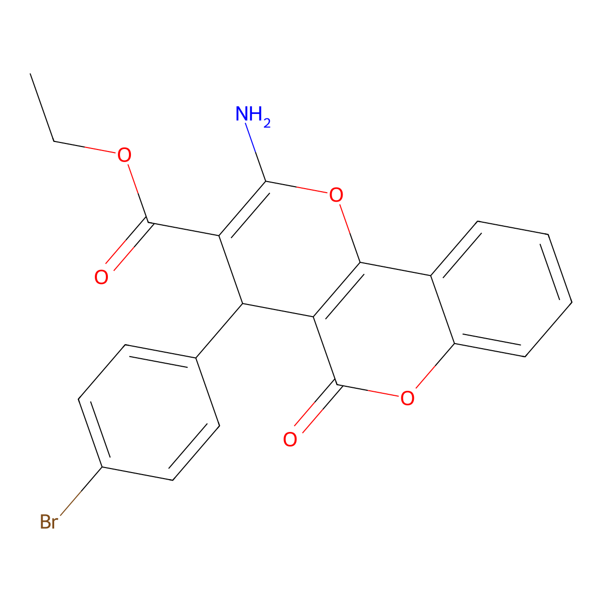 ethyl 2-amino-4-(4-bromophenyl)-5-oxo-4H,5H-pyrano[3,2-c]chromene-3-carboxylate molecular structure, CAS 158833-80-8