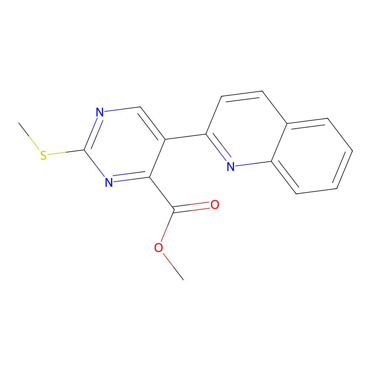 Methyl 2-(methylthio)-5-(quinolin-2-yl)pyrimidine-4-carboxylate molecular structure, CAS 1588417-95-1