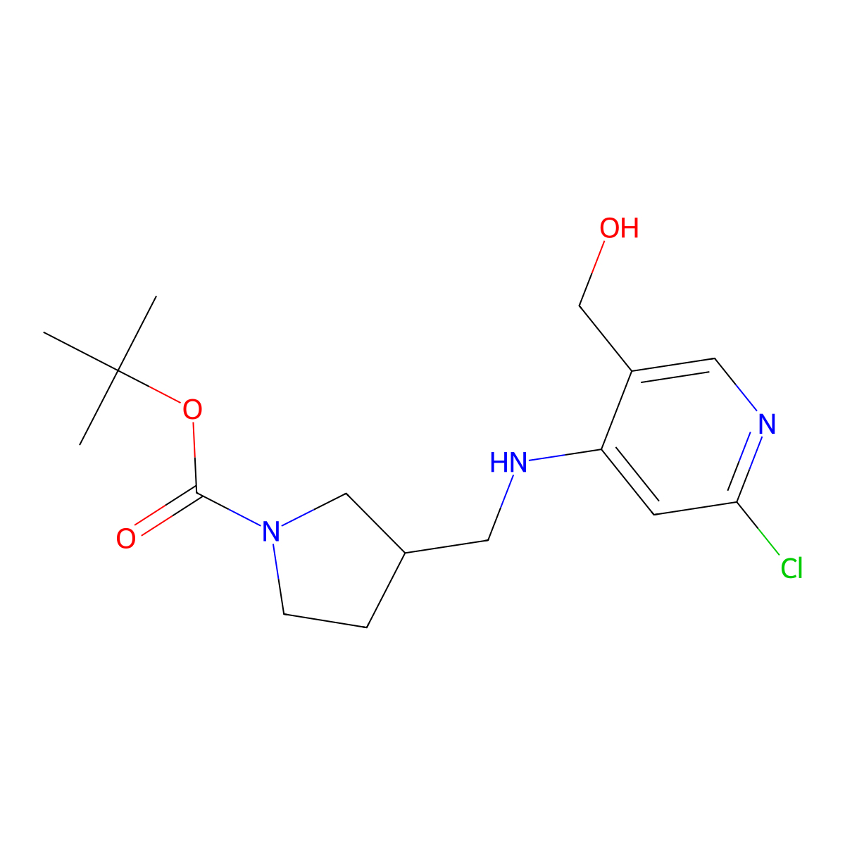 Tert-butyl 3-[[[2-chloro-5-(hydroxymethyl)-4-pyridinyl]amino]methyl]pyrrolidine-1-carboxylate molecular structure, CAS 1588423-78-2