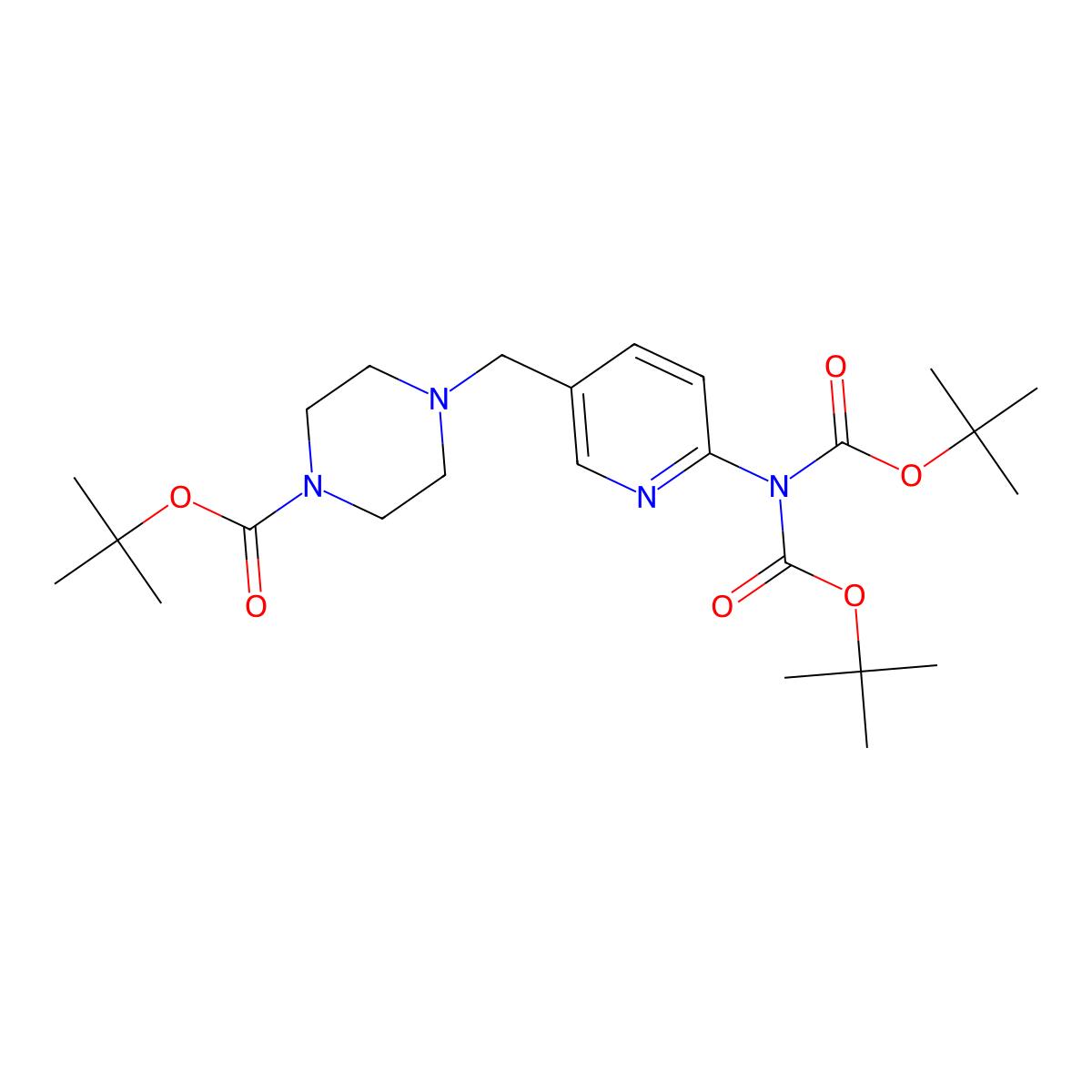 Tert-butyl 4-[[6-[bis[(2-methylpropan-2-yl)oxycarbonyl]amino]-3-pyridinyl]methyl]piperazine-1-carboxylate molecular structure, CAS 1588424-13-8