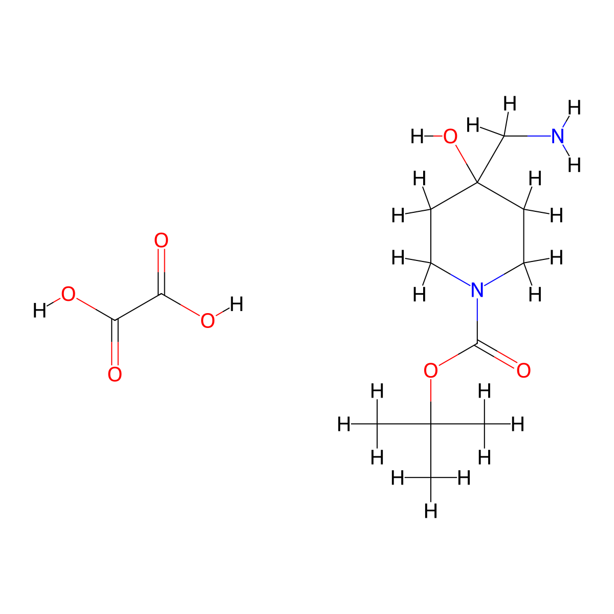 Oxalic acid; tert-butyl 4-(aminomethyl)-4-hydroxypiperidine-1-carboxylate molecular structure, CAS 1588440-96-3