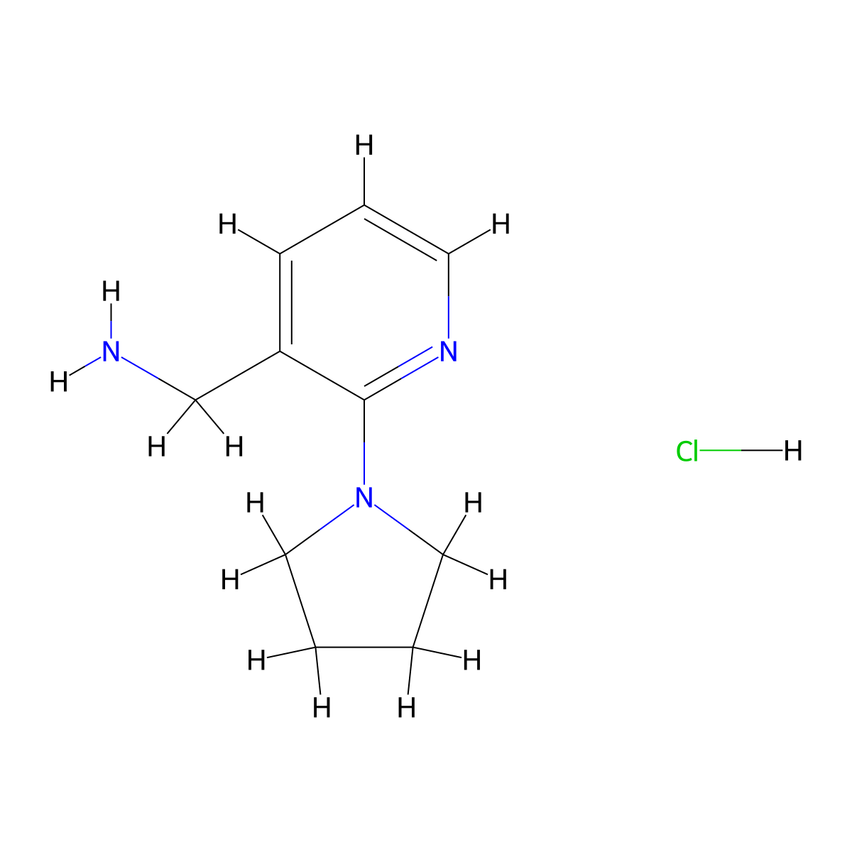 (2-(Pyrrolidin-1-yl)pyridin-3-yl)methanamine hydrochloride molecular structure, CAS 1588441-33-1