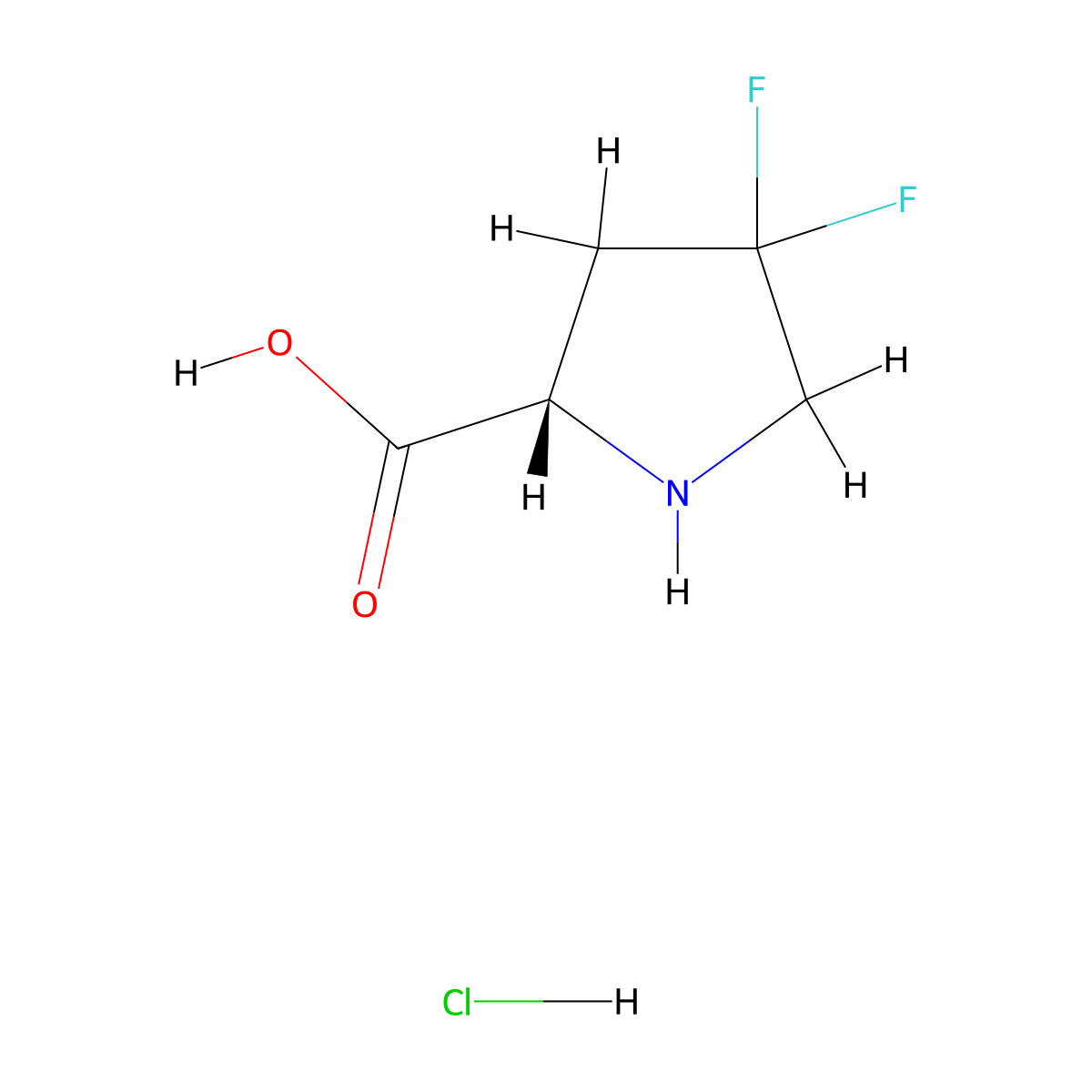 (S)-4,4-Difluoropyrrolidine-2-carboxylic acid hydrochloride molecular structure, CAS 1588480-37-8