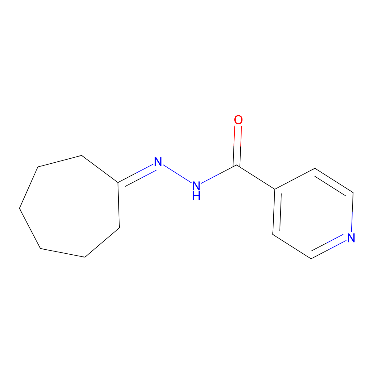 Isonicotinic acid, cycloheptylidenehydrazide molecular structure, CAS 15885-62-8