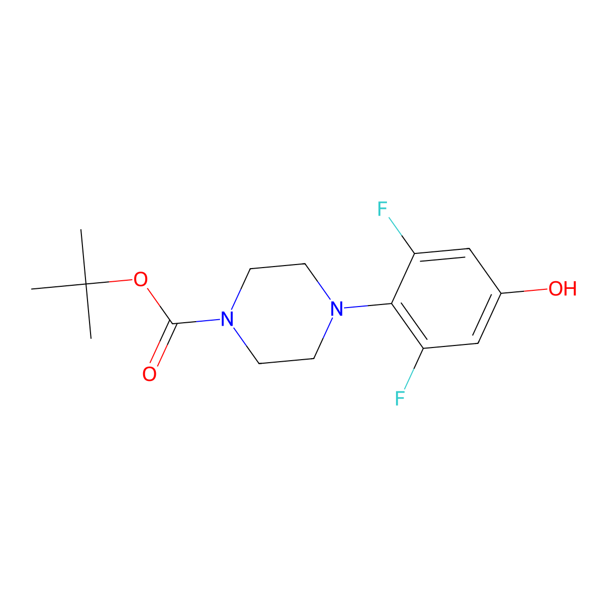 Tert-butyl 4-(2,6-difluoro-4-hydroxyphenyl)piperazine-1-carboxylate molecular structure, CAS 1588560-80-8
