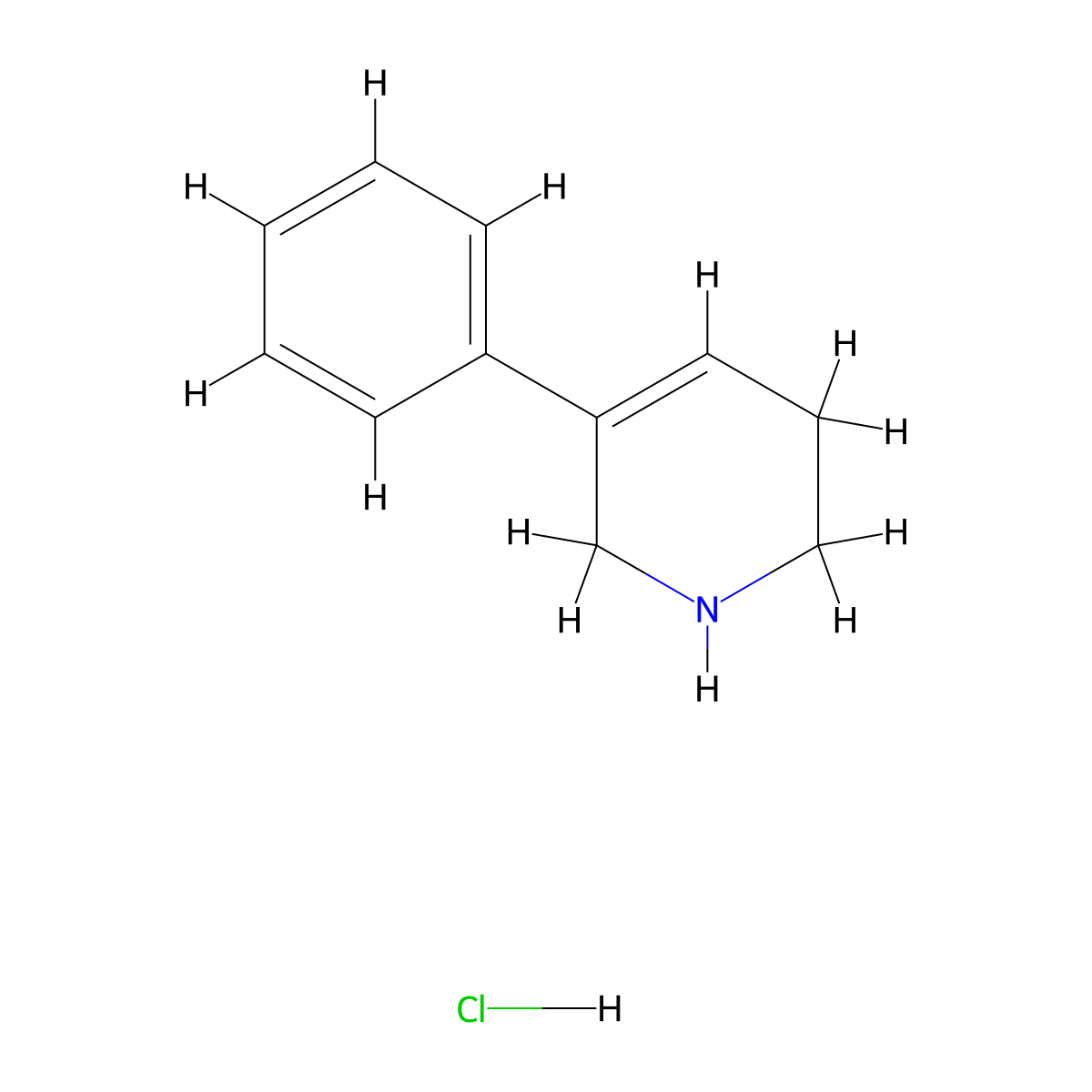 5-Phenyl-1,2,3,6-tetrahydropyridine hydrochloride molecular structure, CAS 158878-54-7