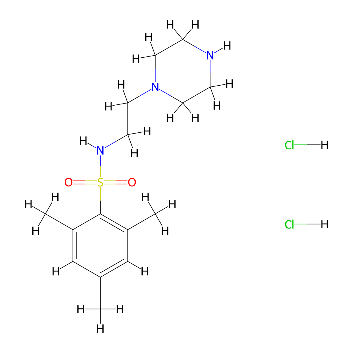 2,4,6-trimethyl-N-[2-(piperazin-1-yl)ethyl]benzene-1-sulfonamidedihydrochloride molecular structure, CAS 1588925-95-4