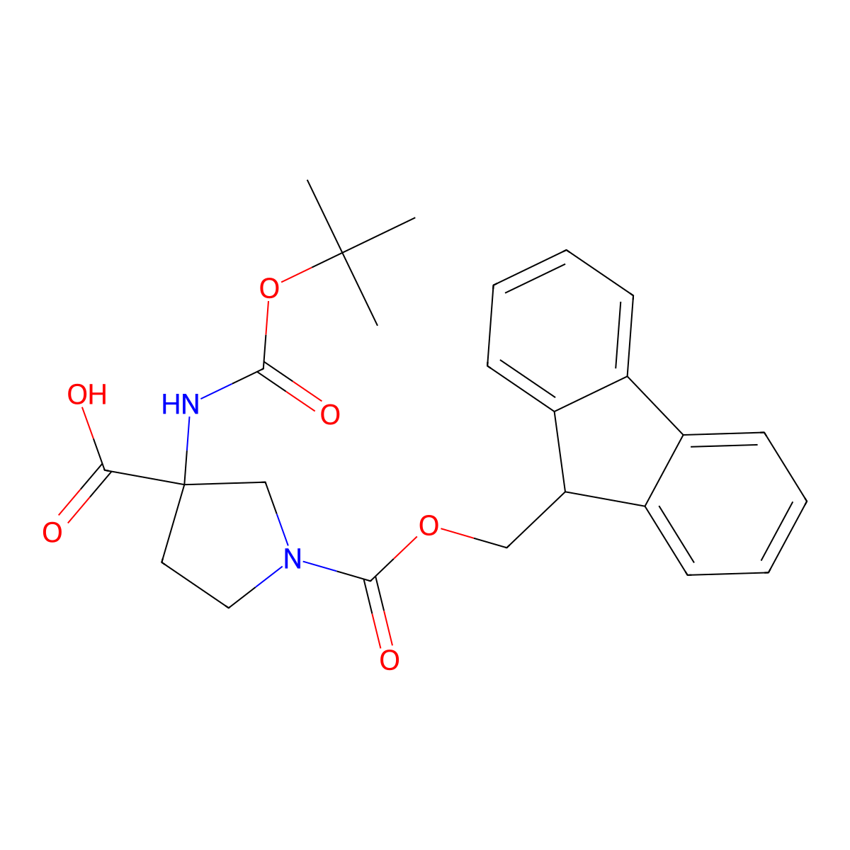 3-(((tert-butoxy)carbonyl)amino)-1-((9H-fluoren-9-ylmethoxy)carbonyl)pyrrolidine-3-carboxylic acid molecular structure, CAS 1589084-56-9