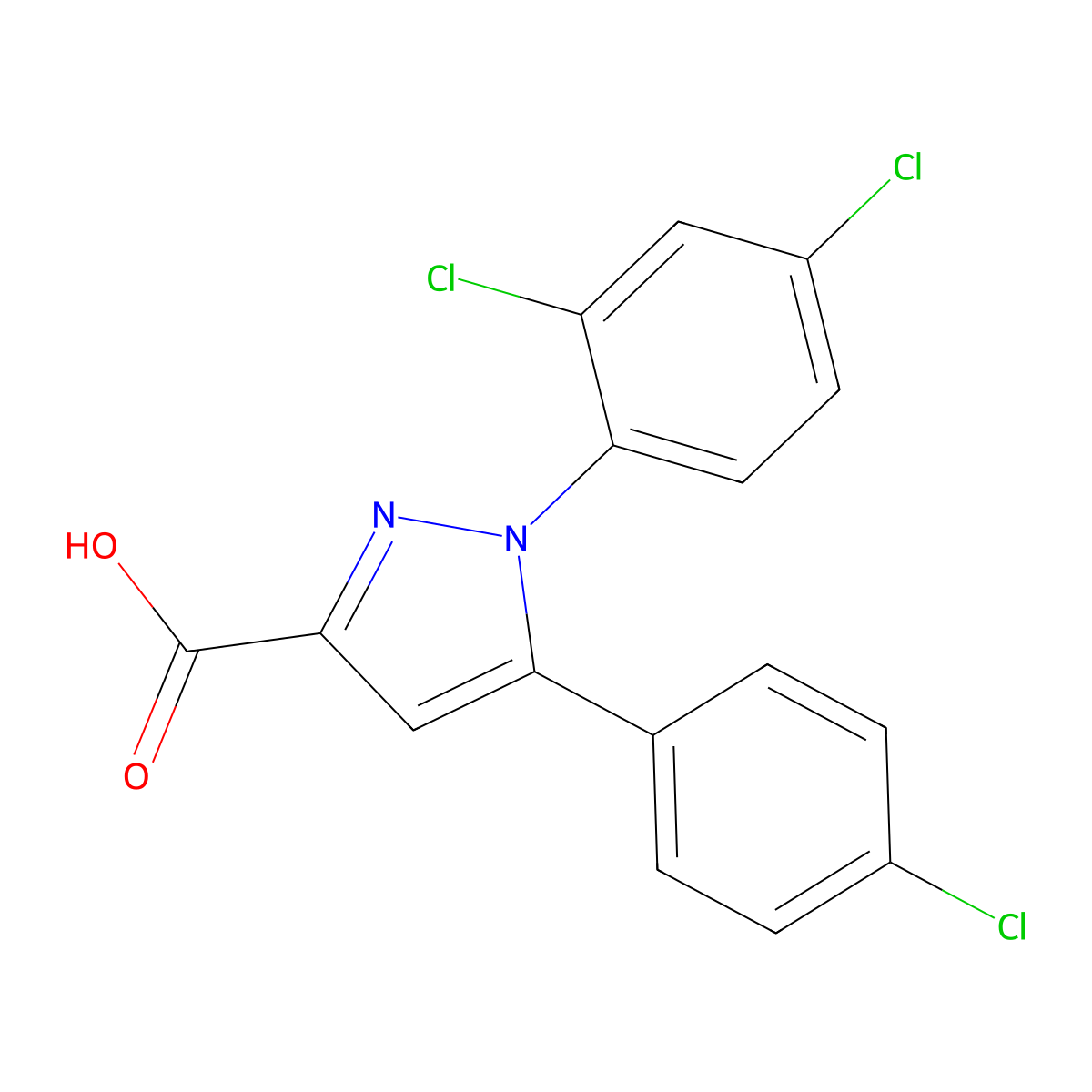 5-(4-chlorophenyl)-1-(2,4-dichlorophenyl)-1H-pyrazole-3-carboxylic acid molecular structure, CAS 158941-07-2