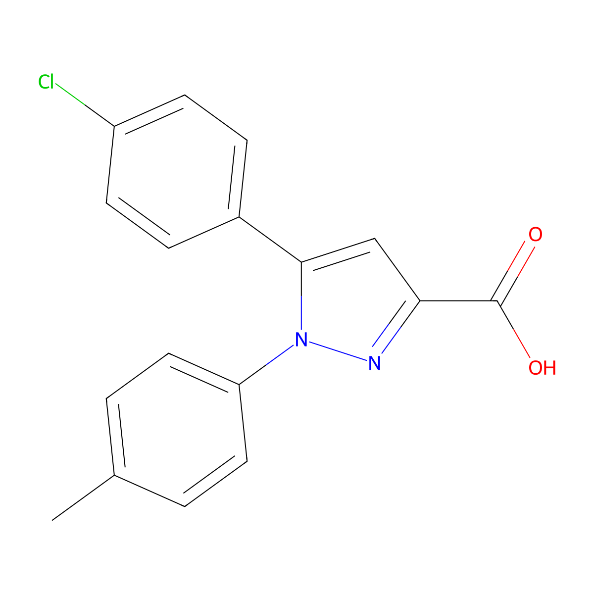 5-(4-chlorophenyl)-1-(4-methylphenyl)-1H-pyrazole-3-carboxylic acid molecular structure, CAS 158941-09-4