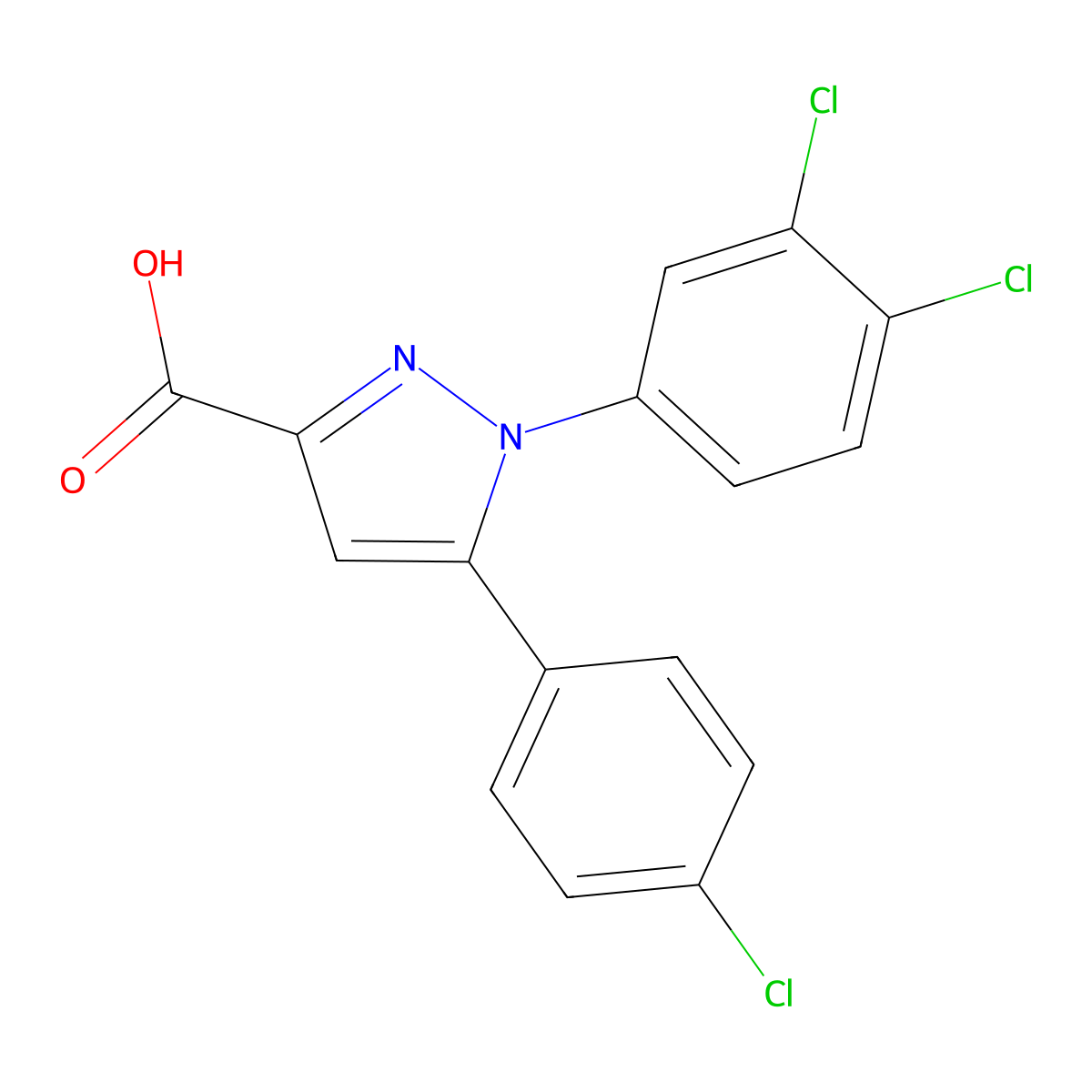 5-(4-chlorophenyl)-1-(3,4-dichlorophenyl)-1H-pyrazole-3-carboxylic acid molecular structure, CAS 158941-10-7