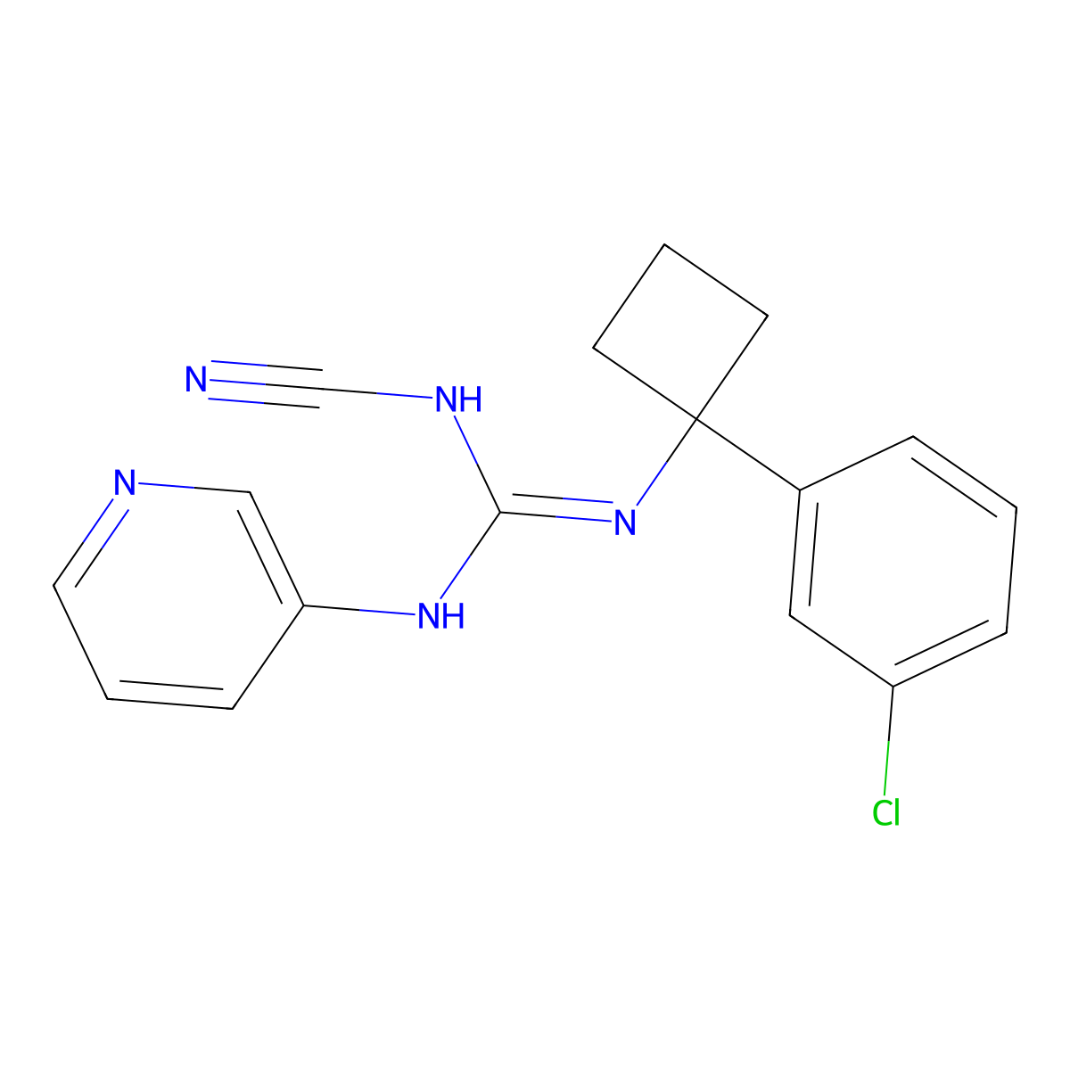 N-(1-(3-Chlorophenyl)cyclobutyl)-N''-cyano-N'-(3-pyridinyl)guanidine molecular structure, CAS 158942-98-4