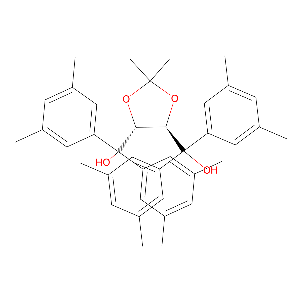 ((4R,5R)-2,2-Dimethyl-1,3-dioxolane-4,5-diyl)bis(bis(3,5-dimethylphenyl)methanol) molecular structure, CAS 158953-00-5