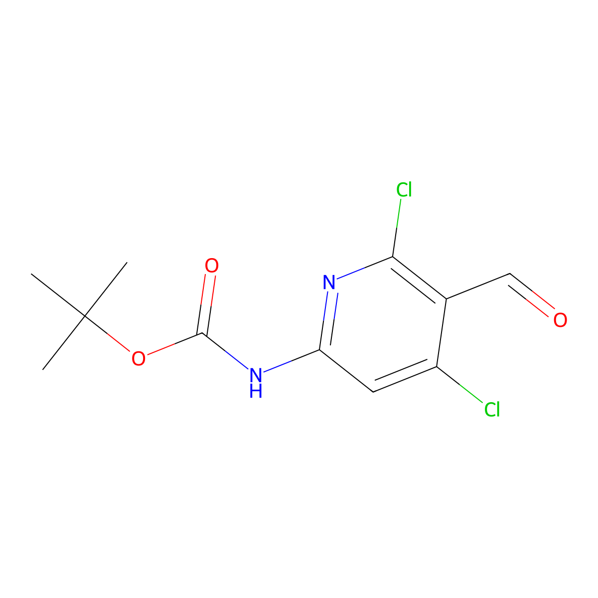 tert-butyl N-(4,6-dichloro-5-formylpyridin-2-yl)carbamate molecular structure, CAS 1589541-54-7