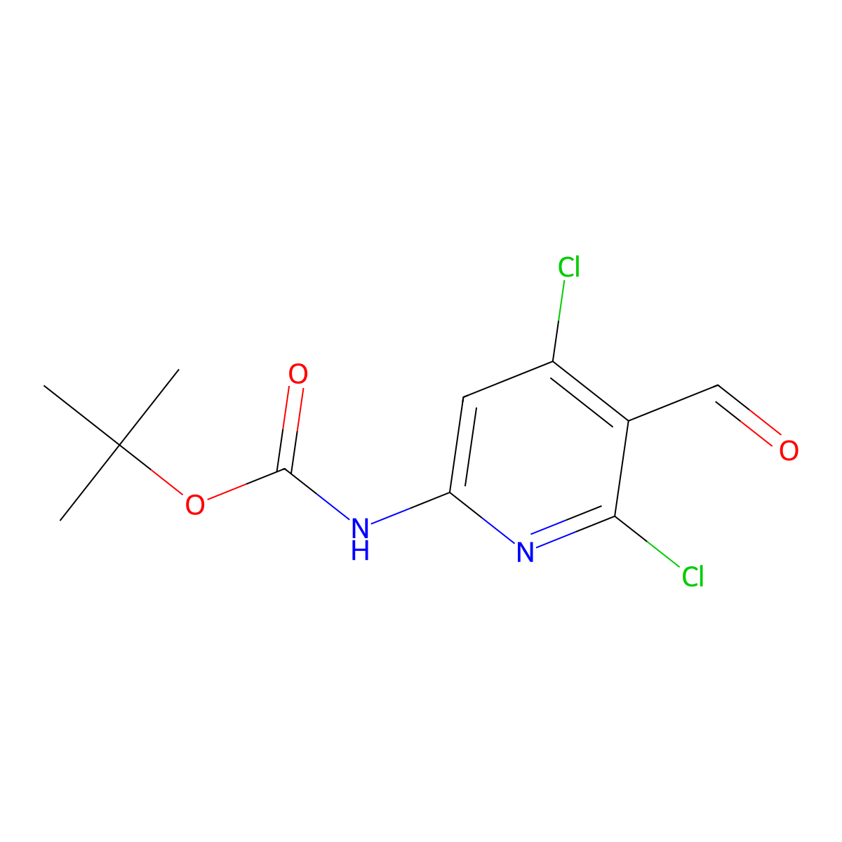 tert-butyl N-(4,6-dichloro-5-formylpyridin-2-yl)carbamate molecular structure, CAS 1589541-54-7