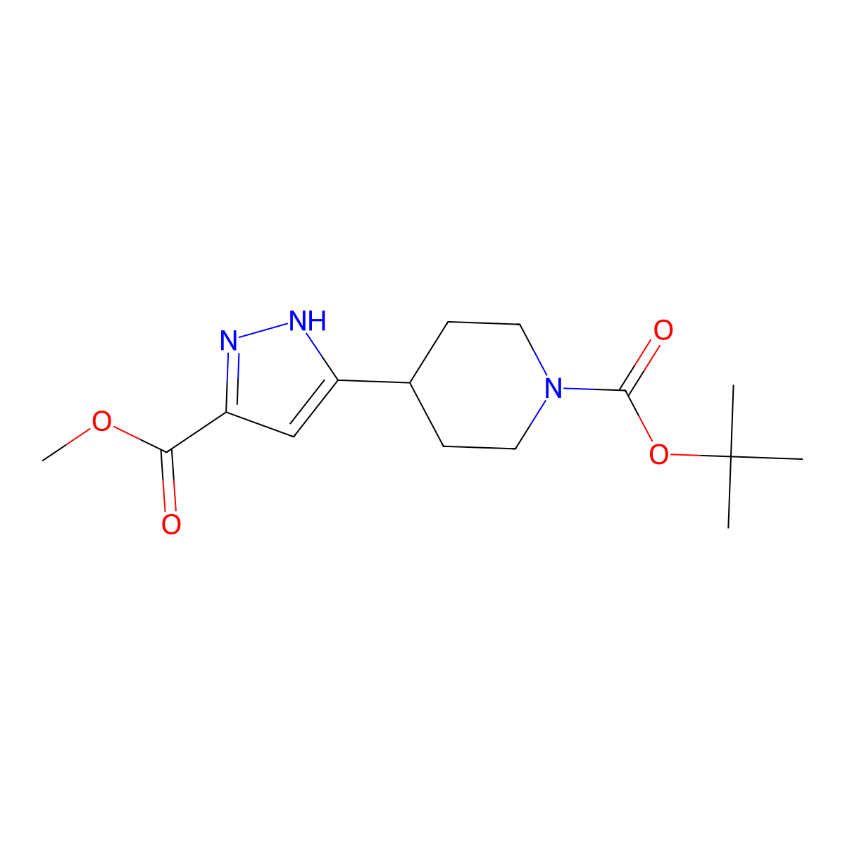 tert-butyl 4-(5-(methoxycarbonyl)-1H-pyrazol-3-yl)piperidine-1-carboxylate molecular structure, CAS 1589546-62-2