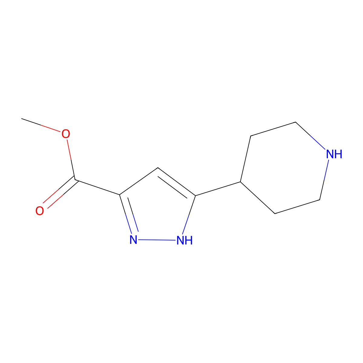 methyl 3-(piperidin-4-yl)-1H-pyrazole-5-carboxylate molecular structure, CAS 1589546-64-4