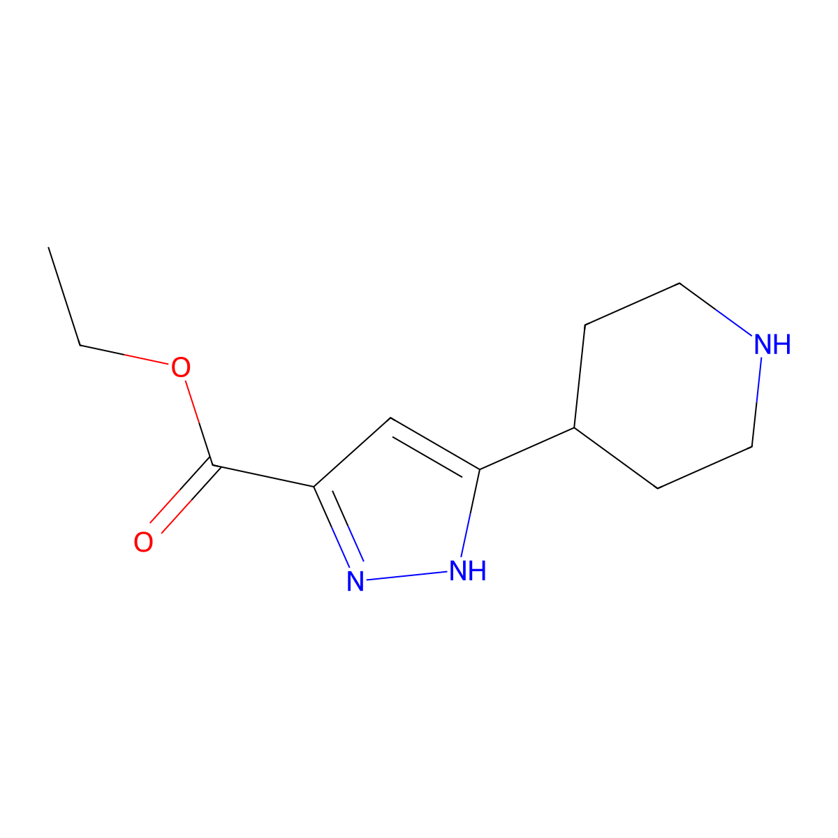 ethyl 3-(piperidin-4-yl)-1H-pyrazole-5-carboxylate molecular structure, CAS 1589546-66-6