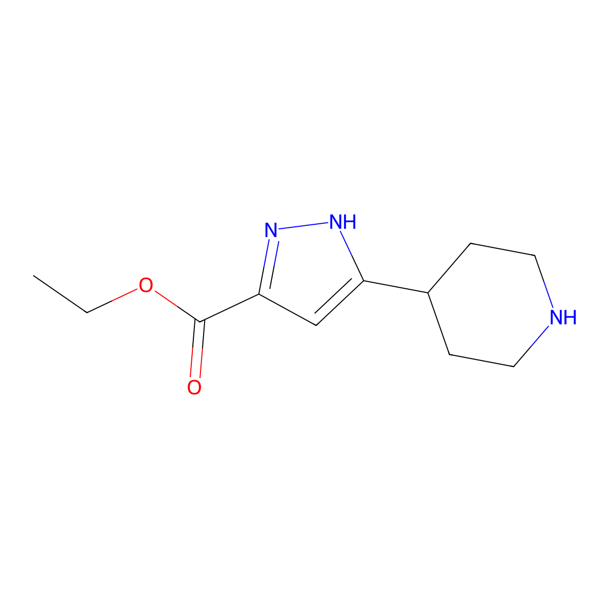 ethyl 3-(piperidin-4-yl)-1H-pyrazole-5-carboxylate molecular structure, CAS 1589546-66-6