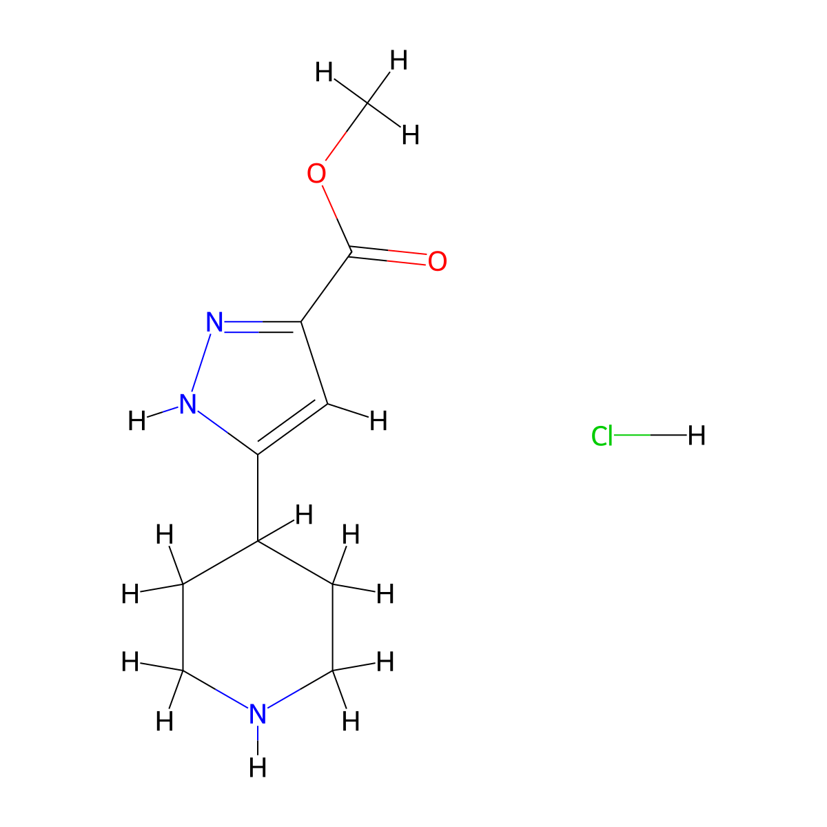 methyl5-(piperidin-4-yl)-1H-pyrazole-3-carboxylatehydrochloride molecular structure, CAS 1589546-68-8