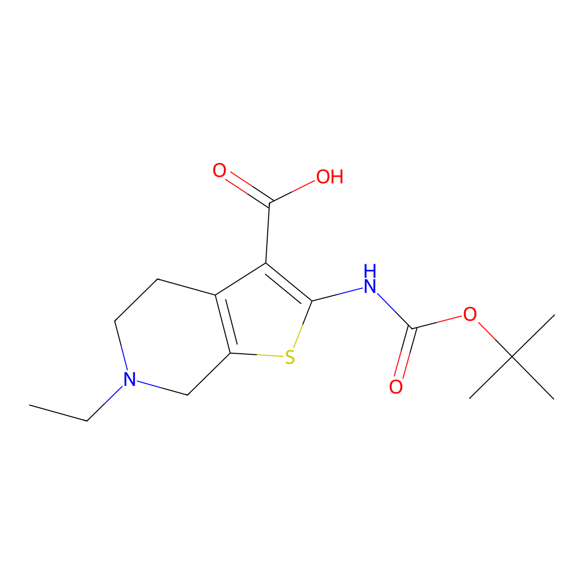 2-{[(tert-butoxy)carbonyl]amino}-6-ethyl-4H,5H,6H,7H-thieno[2,3-c]pyridine-3-carboxylic acid molecular structure, CAS 1589573-01-2