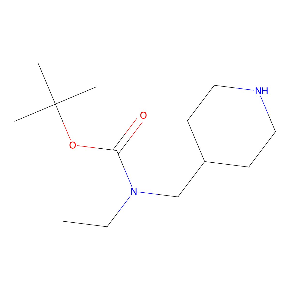 tert-butyl N-ethyl-N-(piperidin-4-ylmethyl)carbamate molecular structure, CAS 158958-41-9