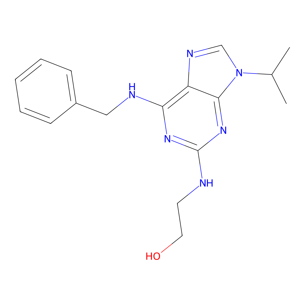 2-((6-(benzylamino)-9-(propan-2-yl)-9H-purin-2-yl)amino)ethan-1-ol molecular structure, CAS 158982-15-1