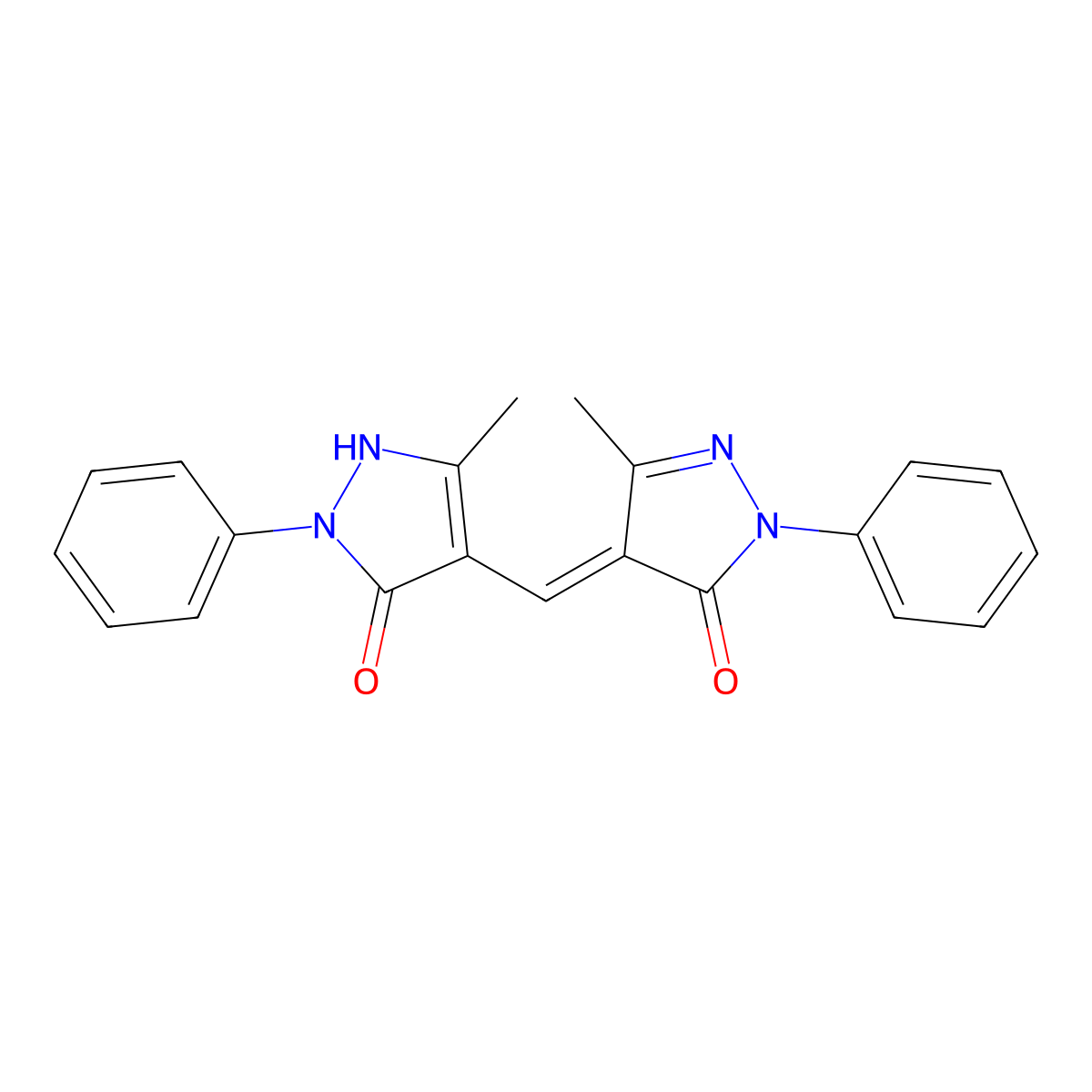 4-[(1,5-Dihydro-3-methyl-5-oxo-1-phenyl-4H-pyrazol-4-ylidene)methyl]-1,2-dihydro-5-methyl-2-phenyl-3H-pyrazol-3-one molecular structure, CAS 15900-11-5