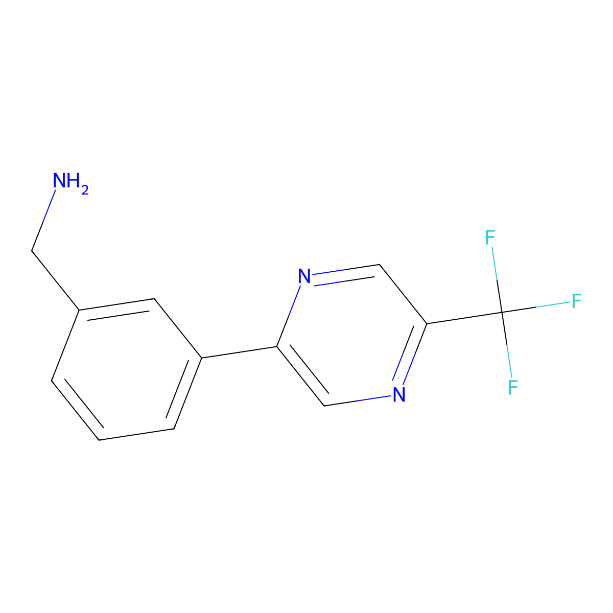 3-(5-Trifluoromethyl-pyrazin-2-yl)-benzylamine molecular structure, CAS 1590398-18-7