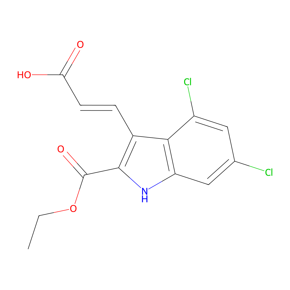 Ethyl 3-(2-carboxy-vinyl)-4,6-dichloro-1H-indole-2-carboxylate molecular structure, CAS 159054-14-5