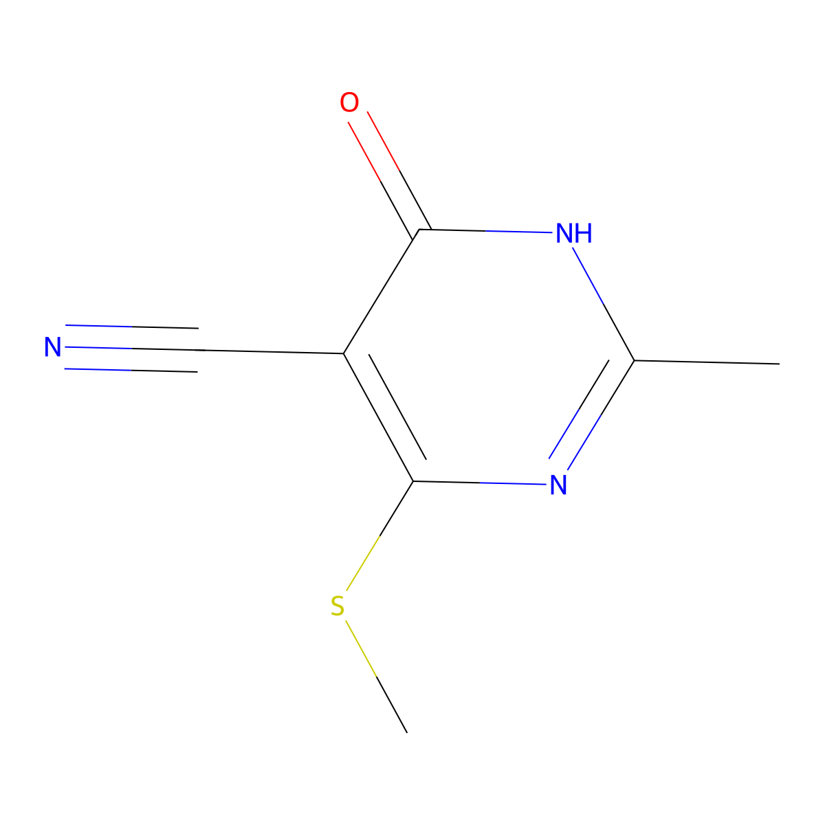 2-Methyl-4-(methylthio)-6-oxo-1,6-dihydropyrimidine-5-carbonitrile molecular structure, CAS 15908-63-1
