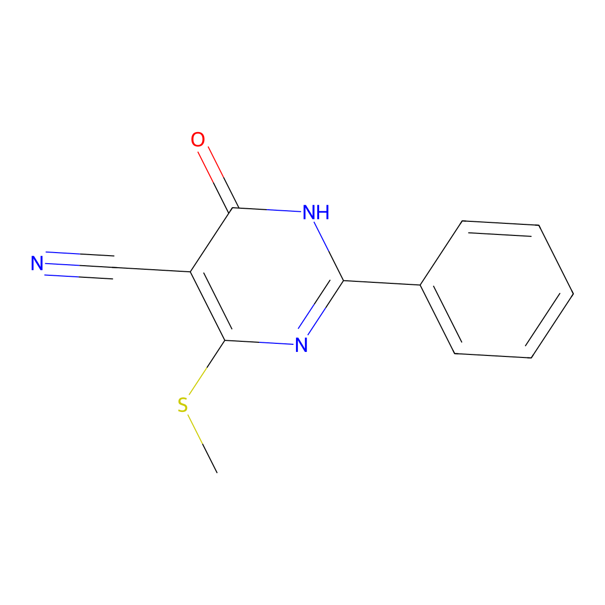 4-(Methylthio)-6-oxo-2-phenyl-1,6-dihydropyrimidine-5-carbonitrile molecular structure, CAS 15908-64-2
