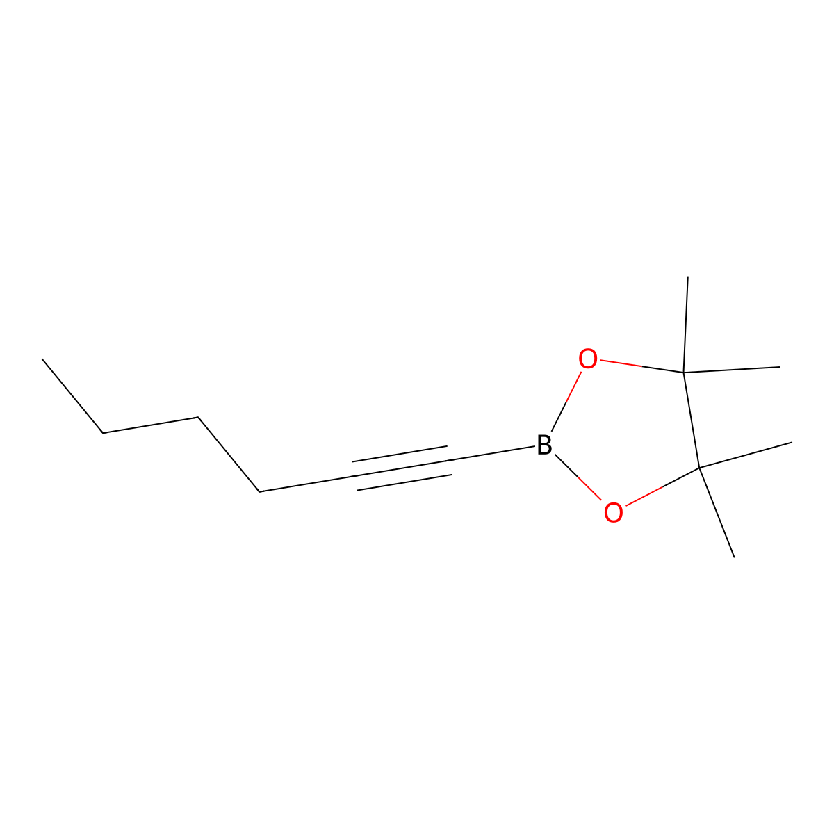 2-(Hex-1-yn-1-yl)-4,4,5,5-tetramethyl-1,3,2-dioxaborolane molecular structure, CAS 159087-40-8