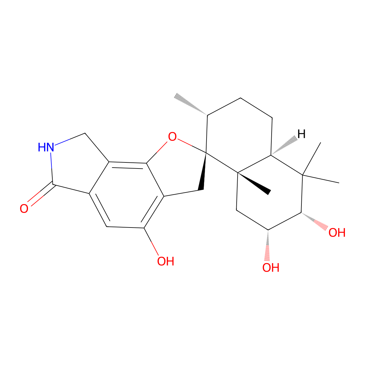 (2R,3S,4aS,7R,8R,8aS)-2,3,4'-trihydroxy-4,4,7,8a-tetramethylspiro[2,3,4a,5,6,7-hexahydro-1H-naphthalene-8,2'-7,8-dihydro-3H-furo[2,3-e]isoindole]-6'-one molecular structure, CAS 159096-43-2
