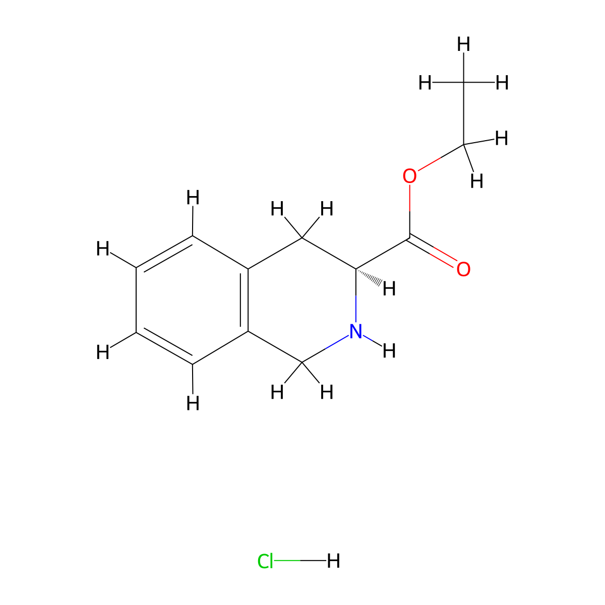 (S)-Ethyl 1,2,3,4-tetrahydroisoquinoline-3-carboxylate hydrochloride molecular structure, CAS 15912-56-8