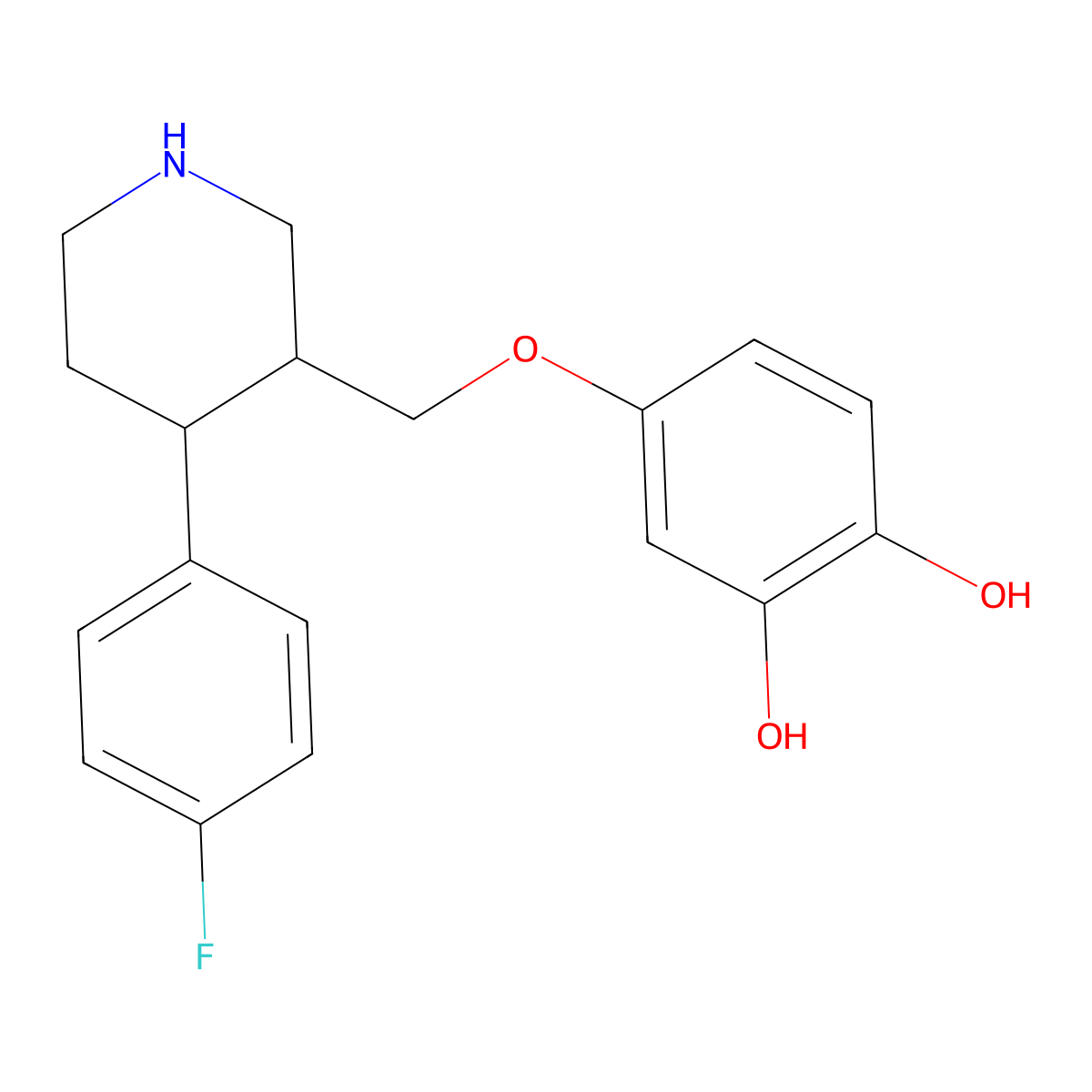 1,2-Benzenediol, 4-(((3S,4R)-4-(4-fluorophenyl)-3-piperidinyl)methoxy)- molecular structure, CAS 159126-30-4