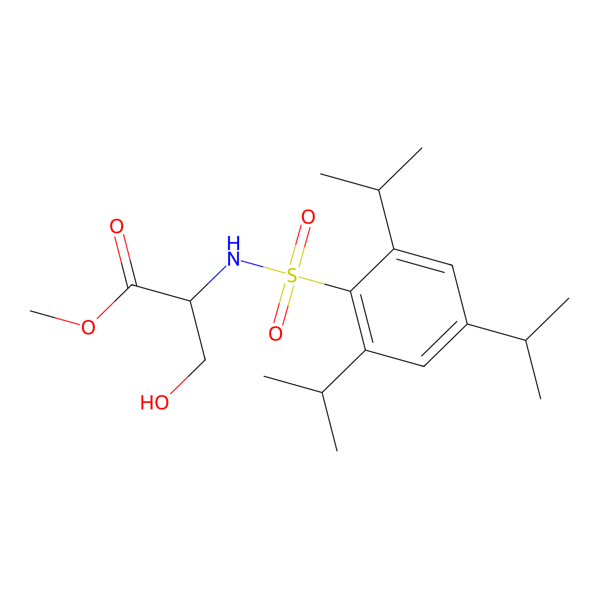 (S)-methyl 3-hydroxy-2-(2,4,6-triisopropylphenylsulfonamido)propanoate molecular structure, CAS 159155-12-1