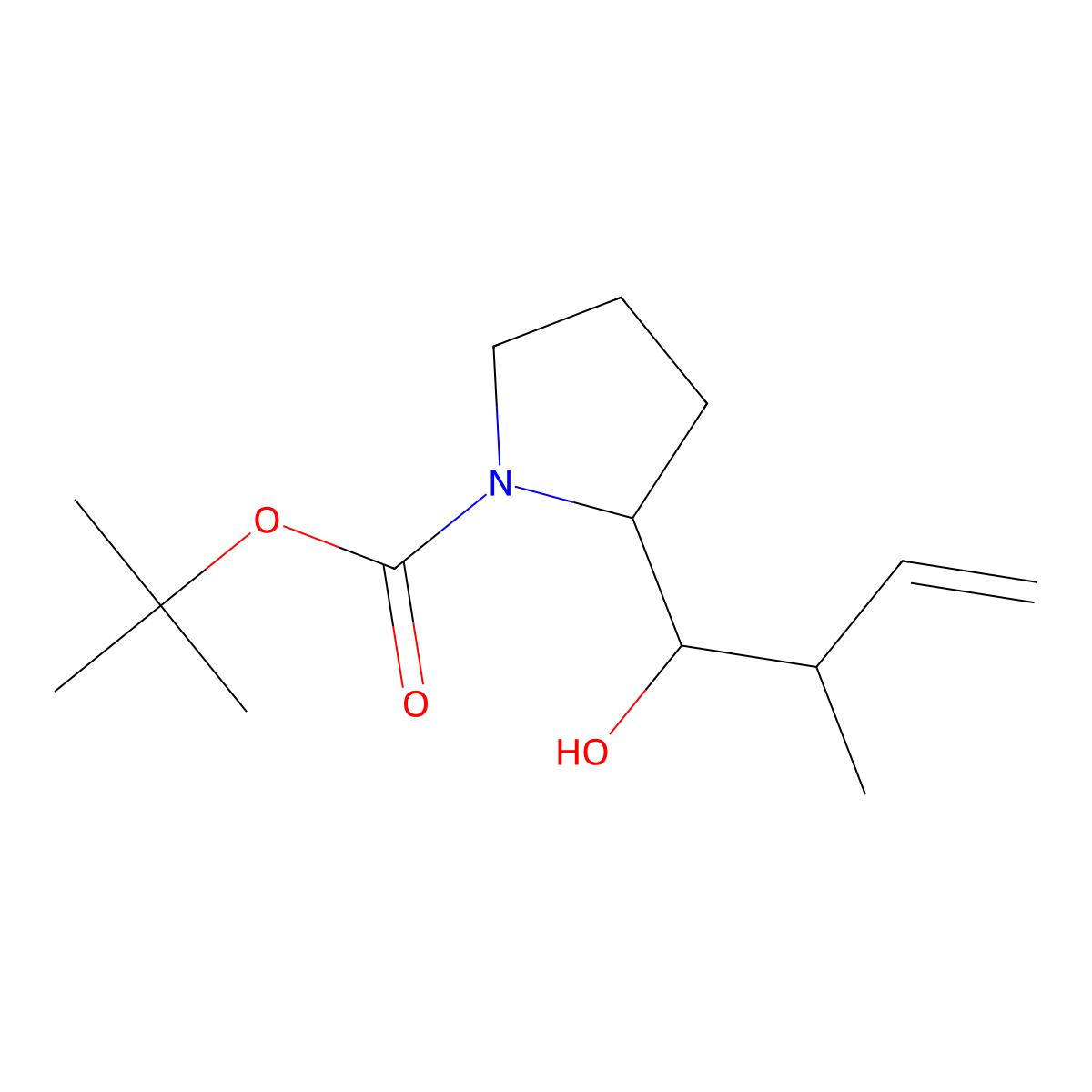 (S)-tert-Butyl 2-((1R,2S)-1-hydroxy-2-methylbut-3-en-1-yl)pyrrolidine-1-carboxylate molecular structure, CAS 159173-40-7