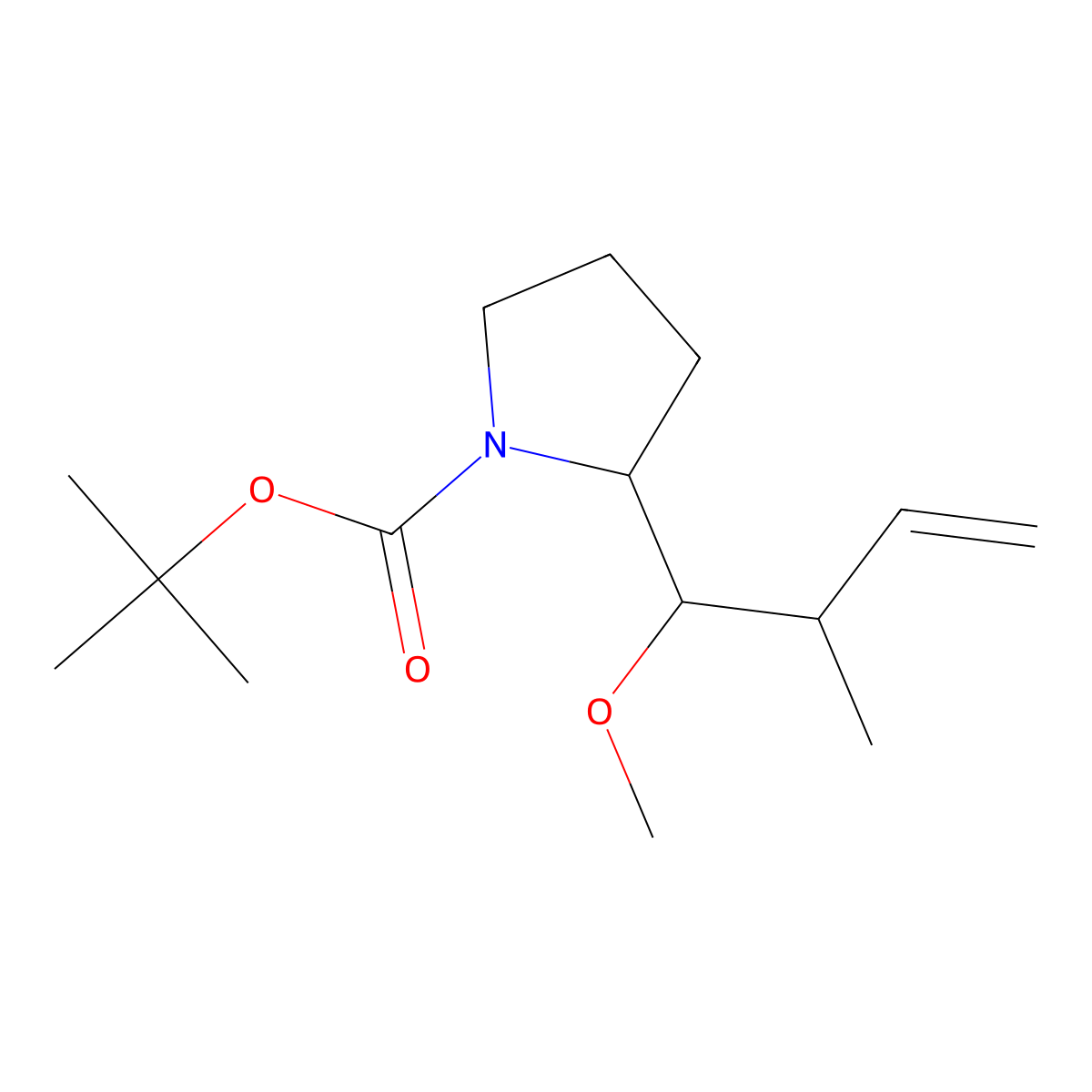 (S)-tert-Butyl 2-((1R,2S)-1-methoxy-2-methylbut-3-en-1-yl)pyrrolidine-1-carboxylate molecular structure, CAS 159173-43-0