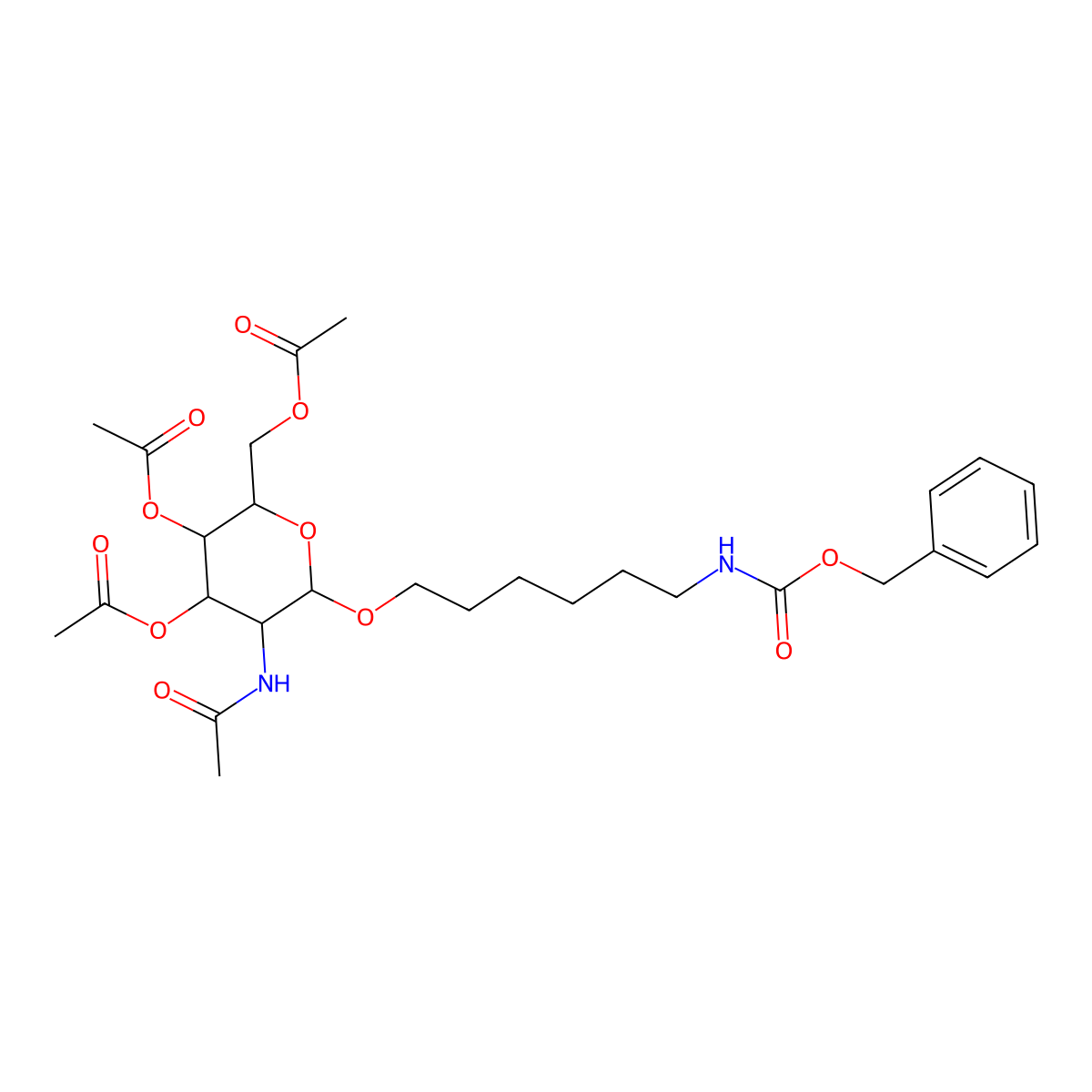 (2R,3R,4R,5R,6R)-5-Acetamido-2-(acetoxymethyl)-6-((6-(((benzyloxy)carbonyl)amino)hexyl)oxy)tetrahydro-2H-pyran-3,4-diyl diacetate molecular structure, CAS 159173-77-0
