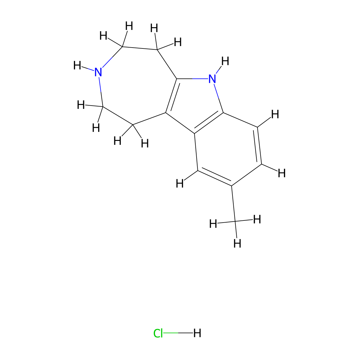 9-methyl-1H,2H,3H,4H,5H,6H-azepino[4,5-b]indole hydrochloride molecular structure, CAS 15918-67-9