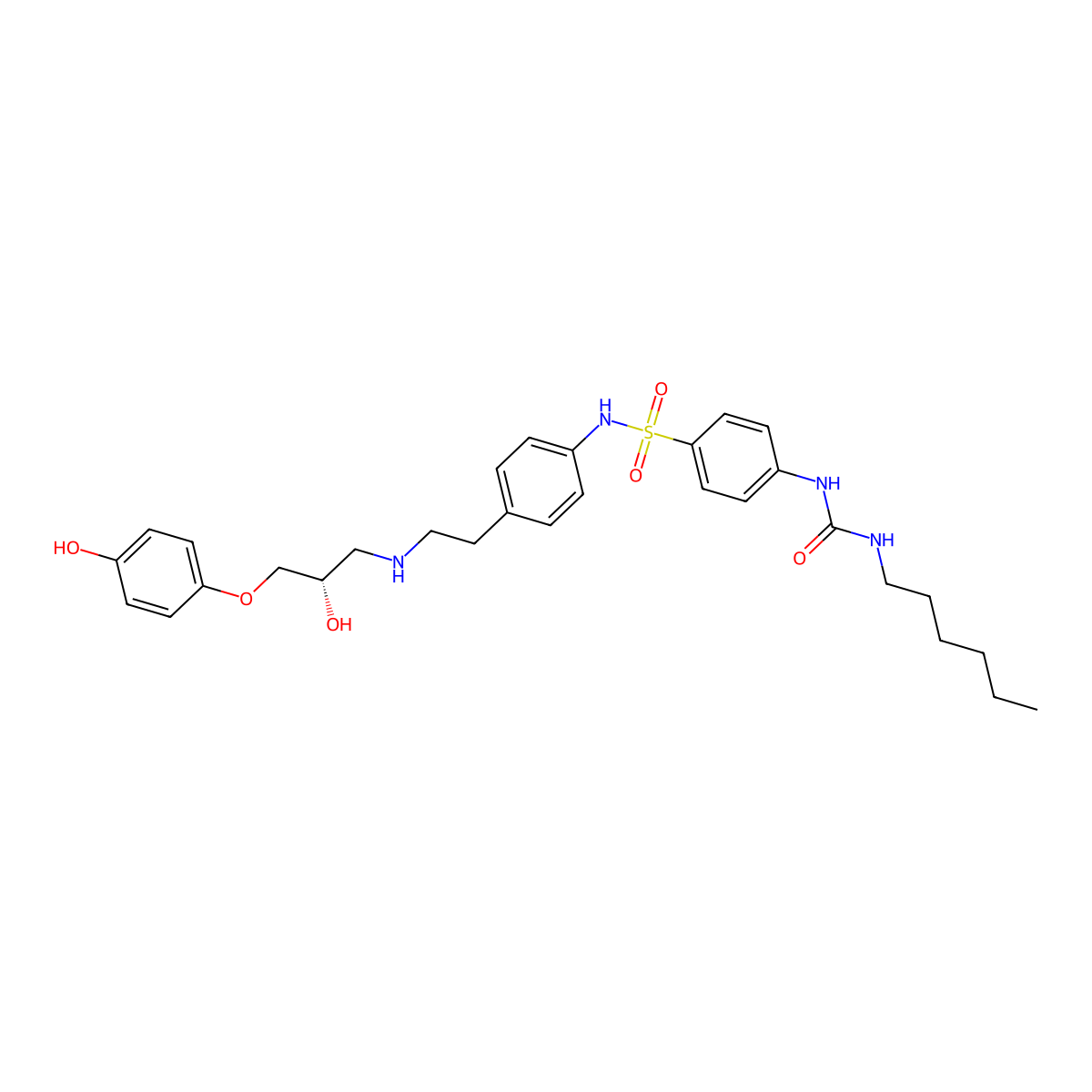 4-[[(Hexylamino)carbonyl]amino]-N-[4-[2-[[(2S)-2-hydroxy-3-(4-hydroxyphenoxy)propyl]amino]ethyl]phenyl]-benzenesulfonamide molecular structure, CAS 159182-43-1