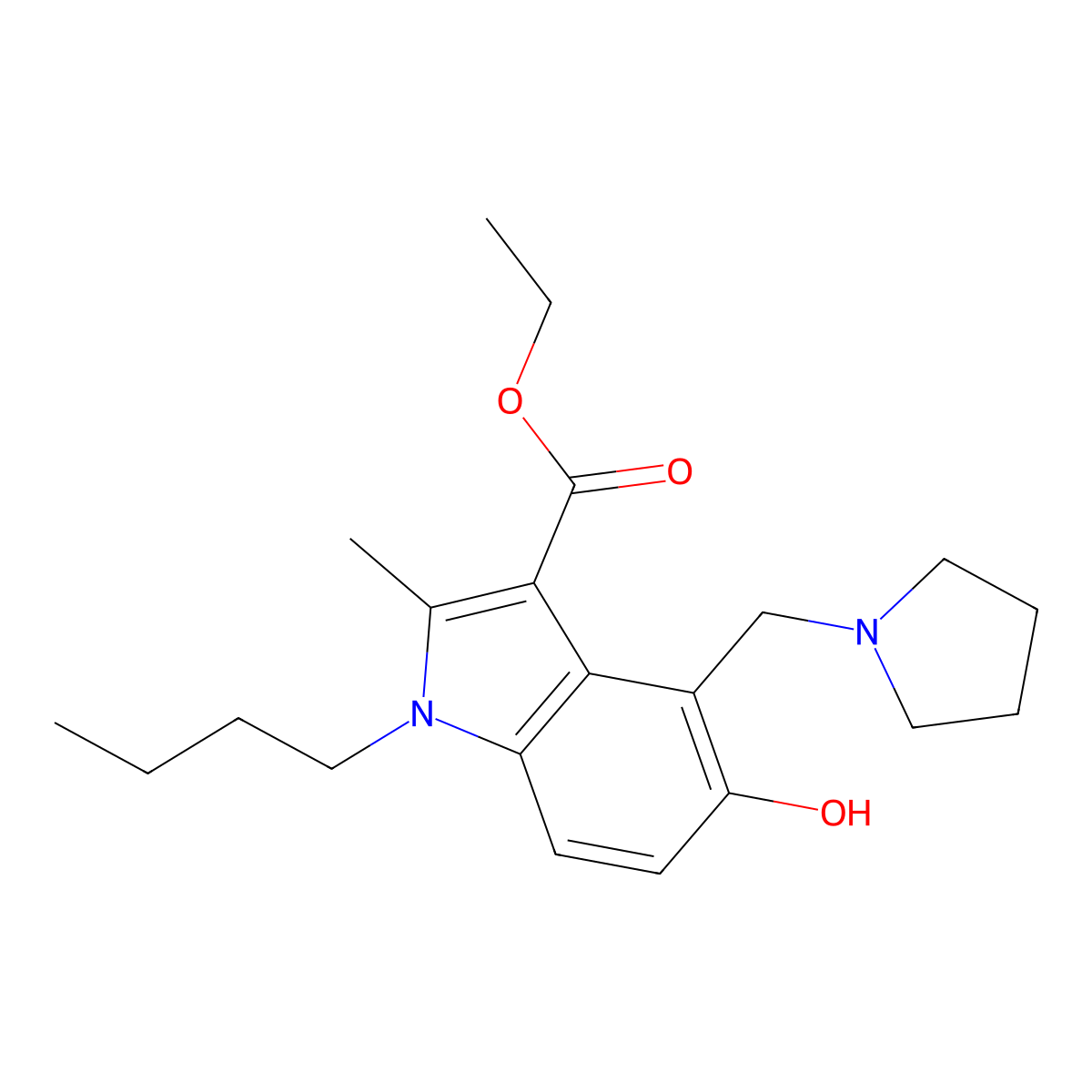 ethyl 1-butyl-5-hydroxy-2-methyl-4-(pyrrolidin-1-ylmethyl)-1H-indole-3-carboxylate molecular structure, CAS 159187-02-7