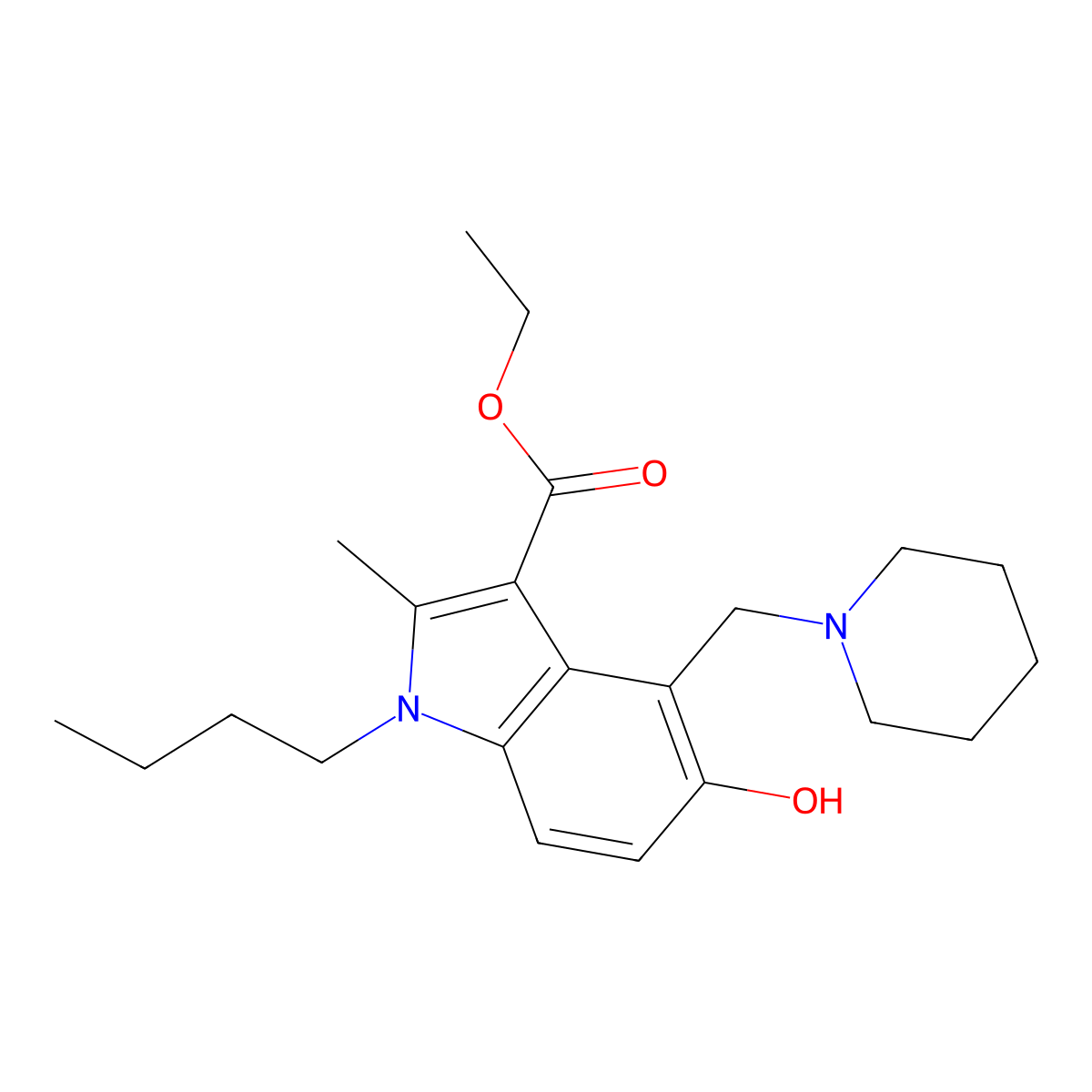 ethyl 1-butyl-5-hydroxy-2-methyl-4-(piperidin-1-ylmethyl)-1H-indole-3-carboxylate molecular structure, CAS 159187-07-2